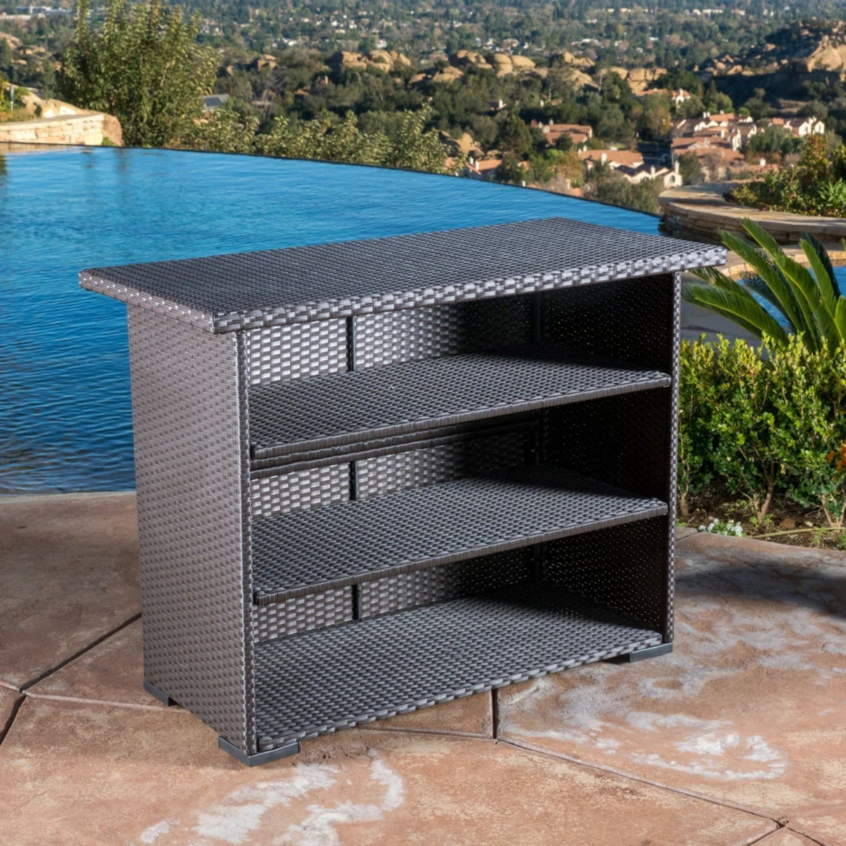 Outdoor Rattan Wicker Bar Table With Storage Selves