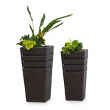 Outdoor Tall Square Rattan Planter Set of 2 (Dark Brown)