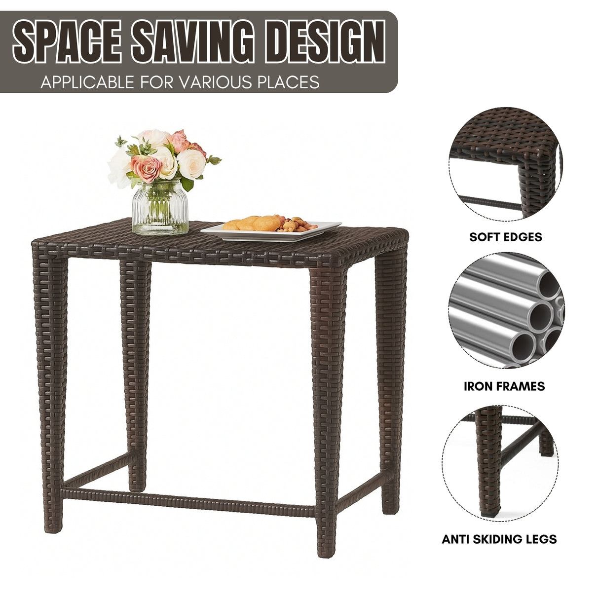 3-Piece Wicker Garden Bistro Set in Dark Brown