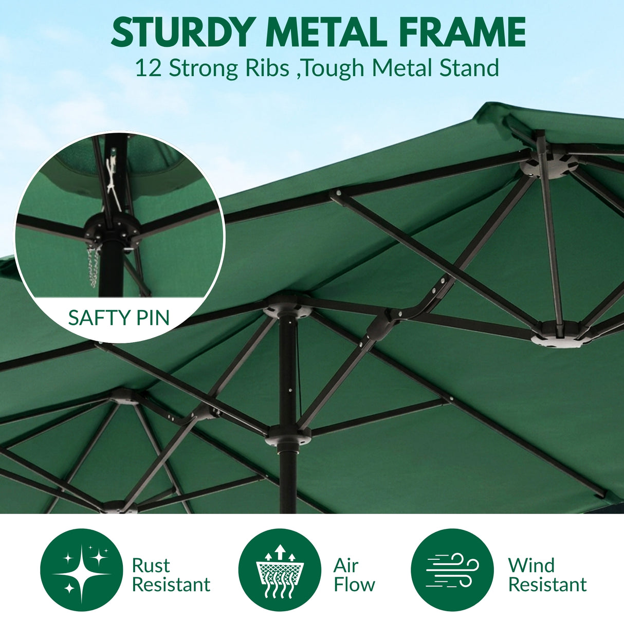15FT Double-Sided Outdoor Patio Umbrella with Granite Base (Green)