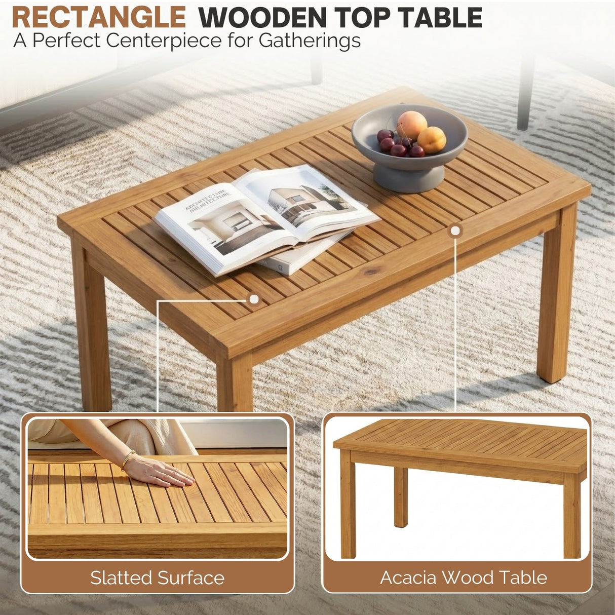 Outdoor Rope 4-Piece Patio Sofa Set with Wooden Legs & Coffee Table (Platinum & Off-White)