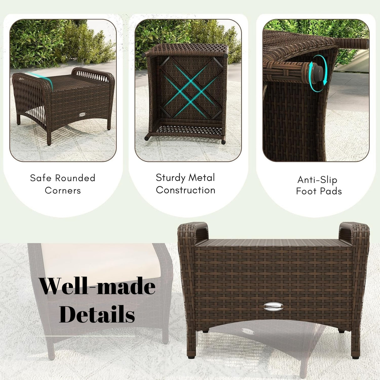 2-Piece Outdoor Rattan Wicker Ottoman Set