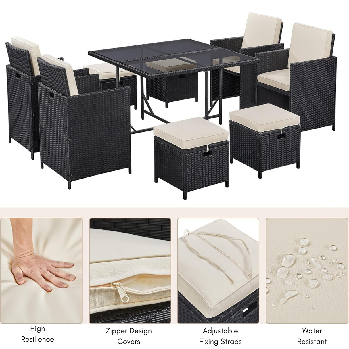 9-Piece Outdoor Patio Rattan Dining Set