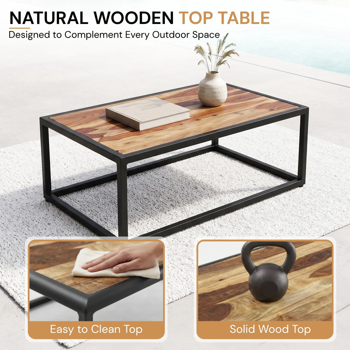 4 Piece Outdoor Rope Sofa Set with Wooden Top Table