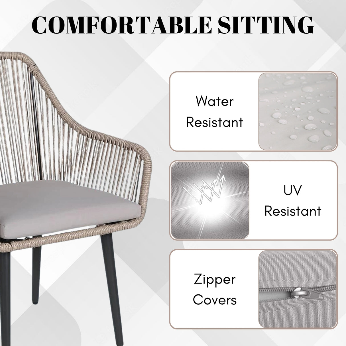 5-Piece Outdoor Rope Patio Dining Set With Glass Top Table