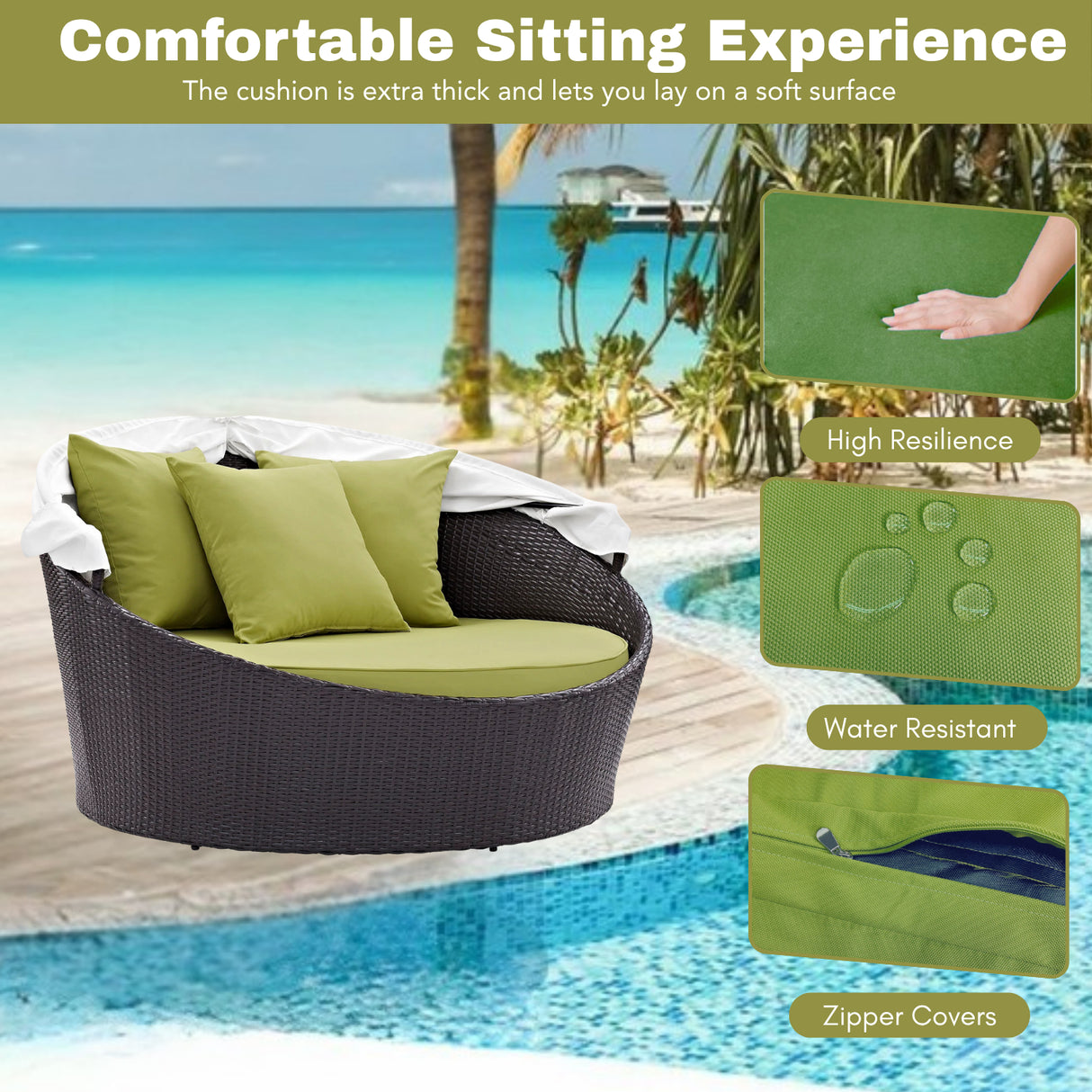 Outdoor Rattan Wicker Patio Daybed with Retractable Canopy