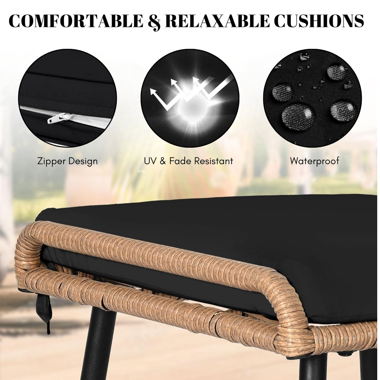 Set of 2 Wicker Ottomans, Multipurpose Outdoor Furniture
