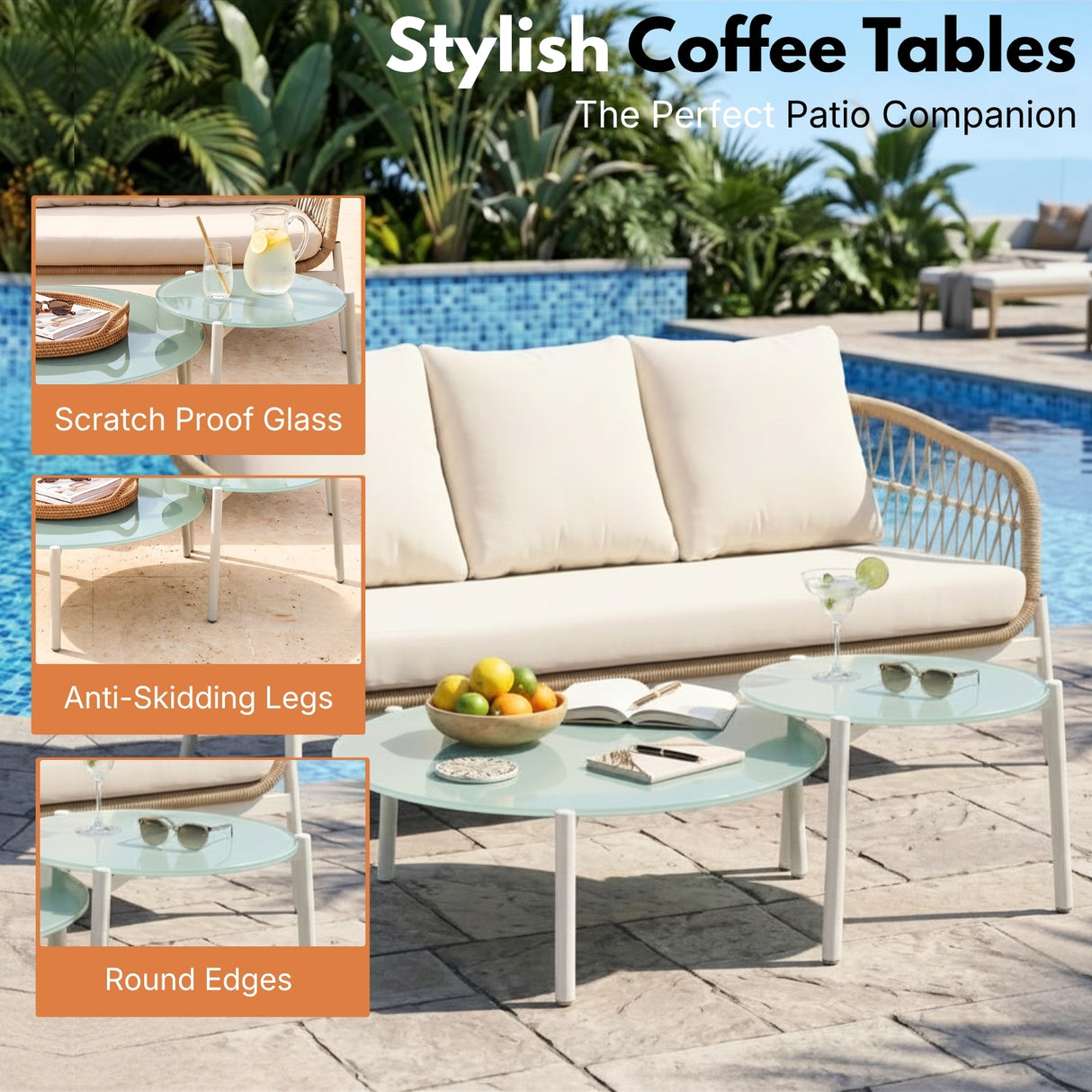 Outdoor 5 Seater Rope Conversation Sofa Set (Beige & Cream)