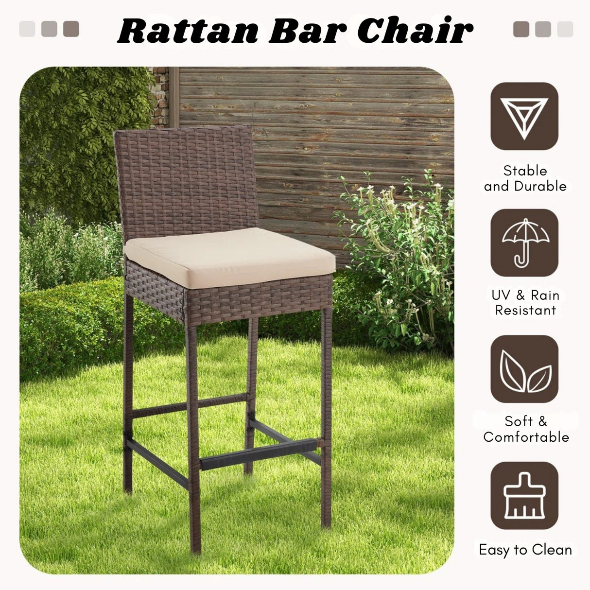 Outdoor Rattan Wicker Bar Chairs Set of 2