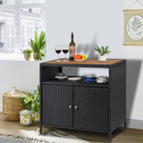 Outdoor Rattan Wicker Bar Table With Wooden Top