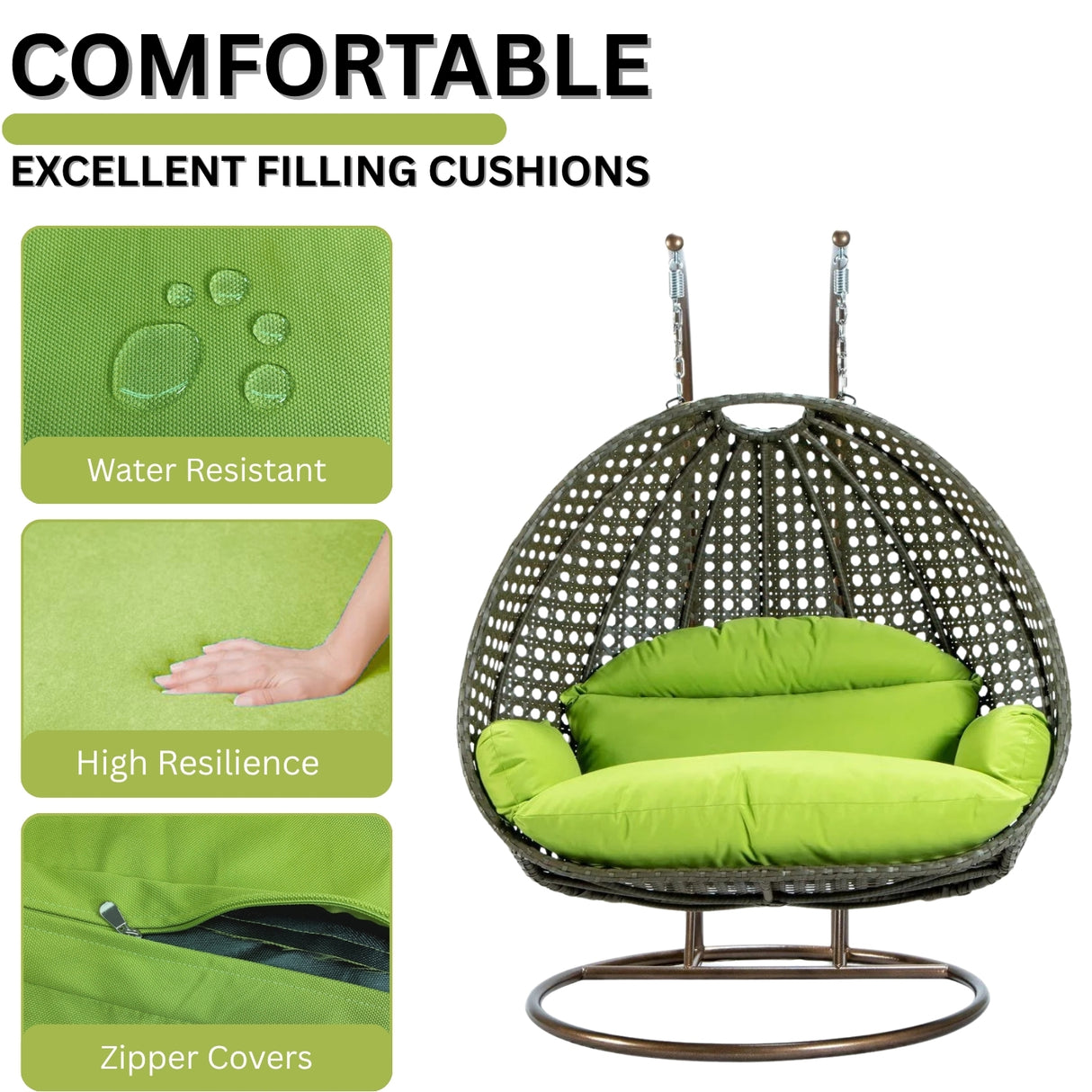 Double Seater Hanging Swing Chair (Dark Brown/Green)