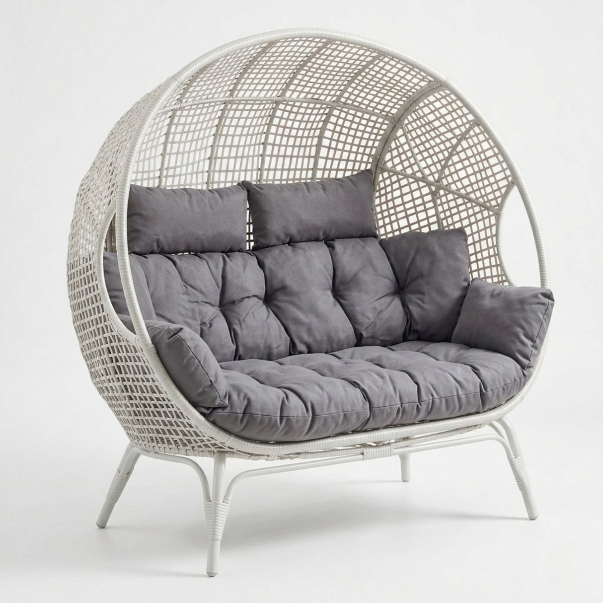 Outdoor Rattan Wicker Double Seater Egg Chair (White & Grey)