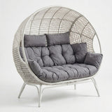 Outdoor Rattan Wicker Double Seater Egg Chair (White & Grey)
