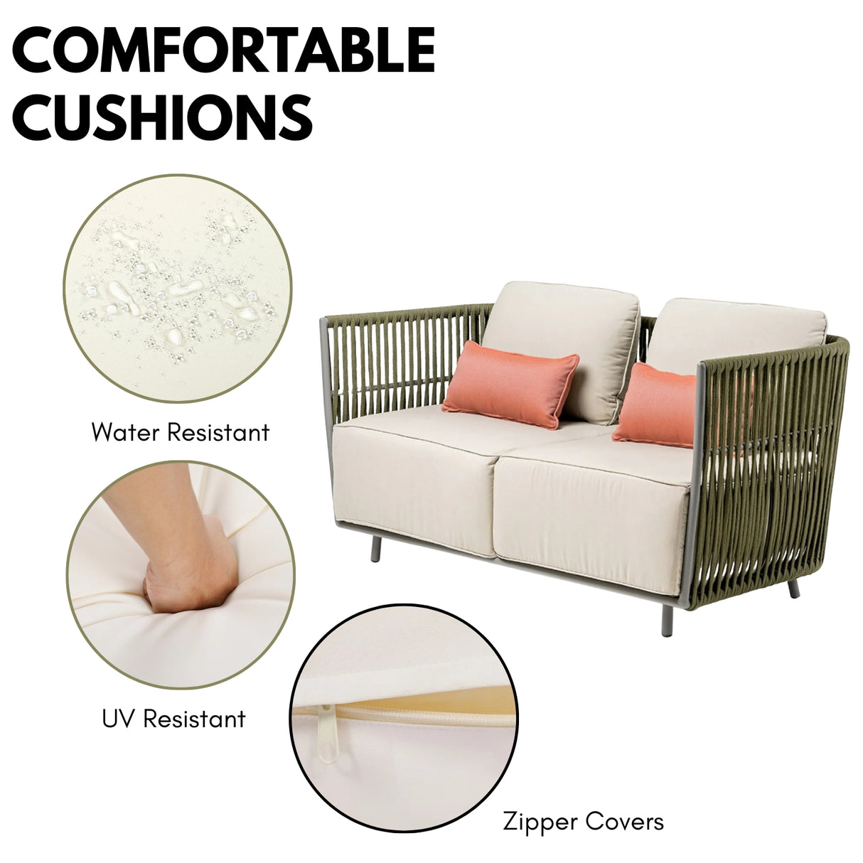 All-Weather Rope 5 Seater Sofa Set With Glass Top Table