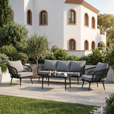 Outdoor Rope Conversation Patio Sofa Set (Black /Light Grey)