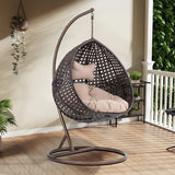 Single Seater Rattan & Wicker Swing (Dark Brown and Cream)