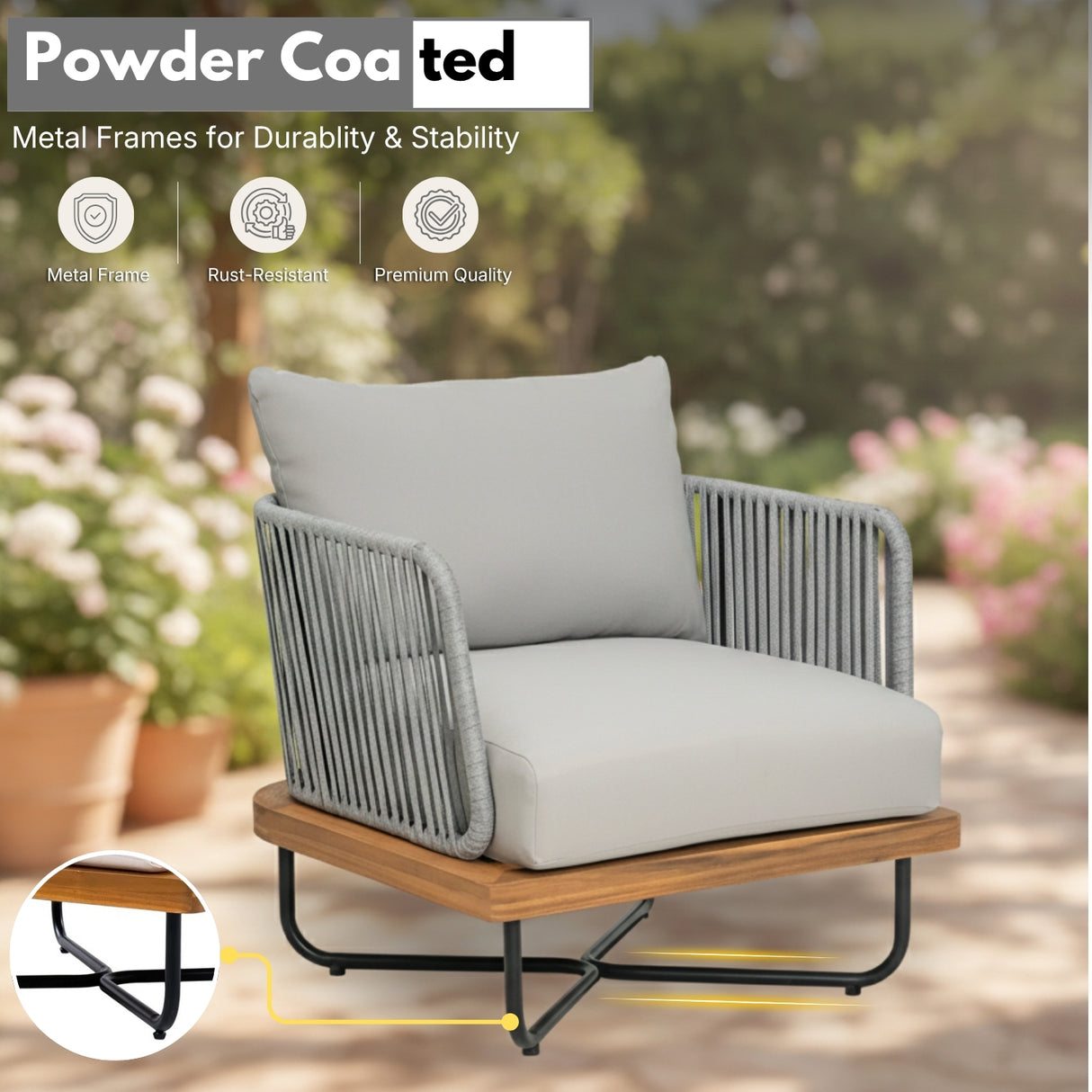 Premium All-Weather Outdoor Rope Sofa Chairs Set (Grey)