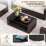 Outdoor 5 Piece HDPE Wicker Conversation Sofa Set