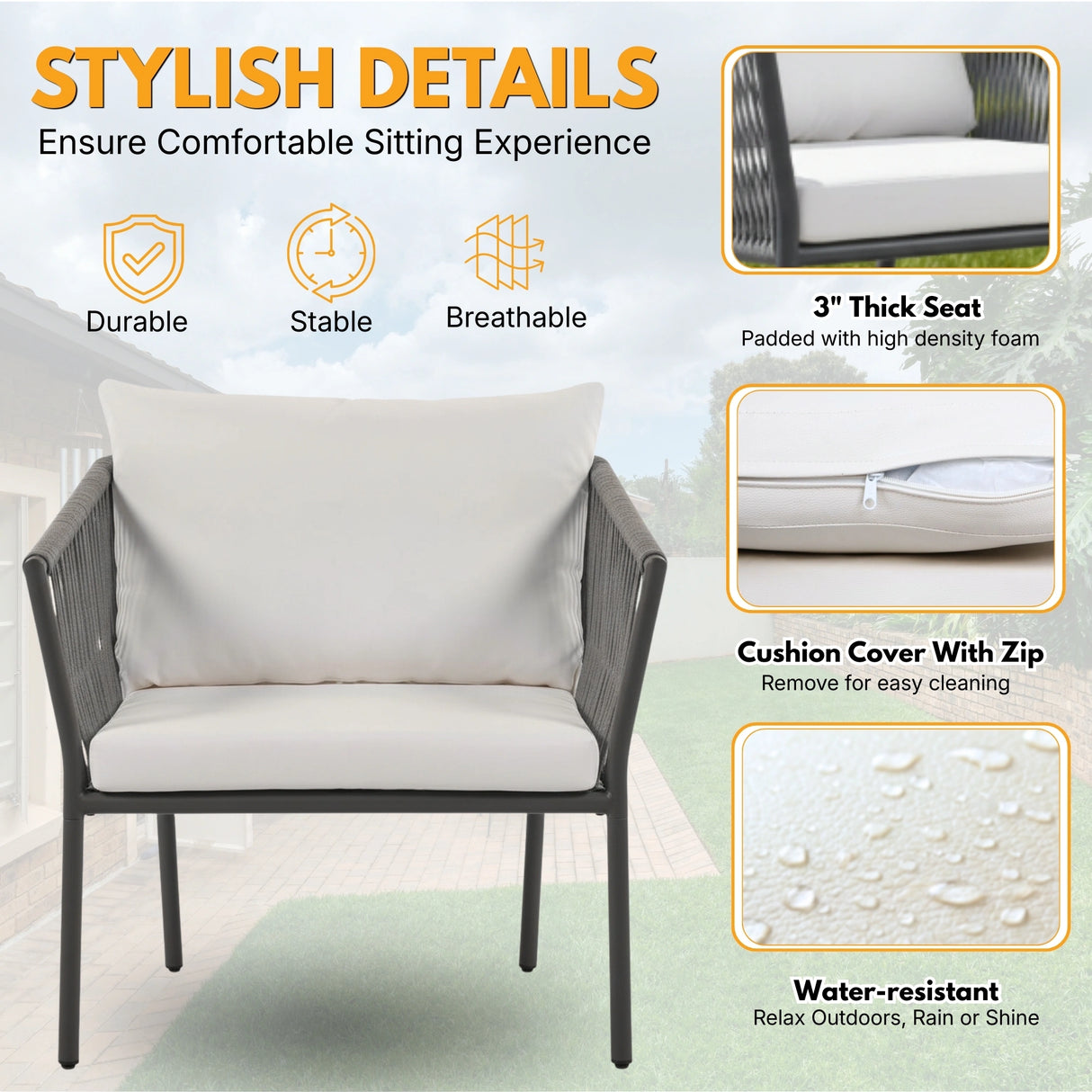 3-Piece Rope Patio Set - Perfect for Outdoor