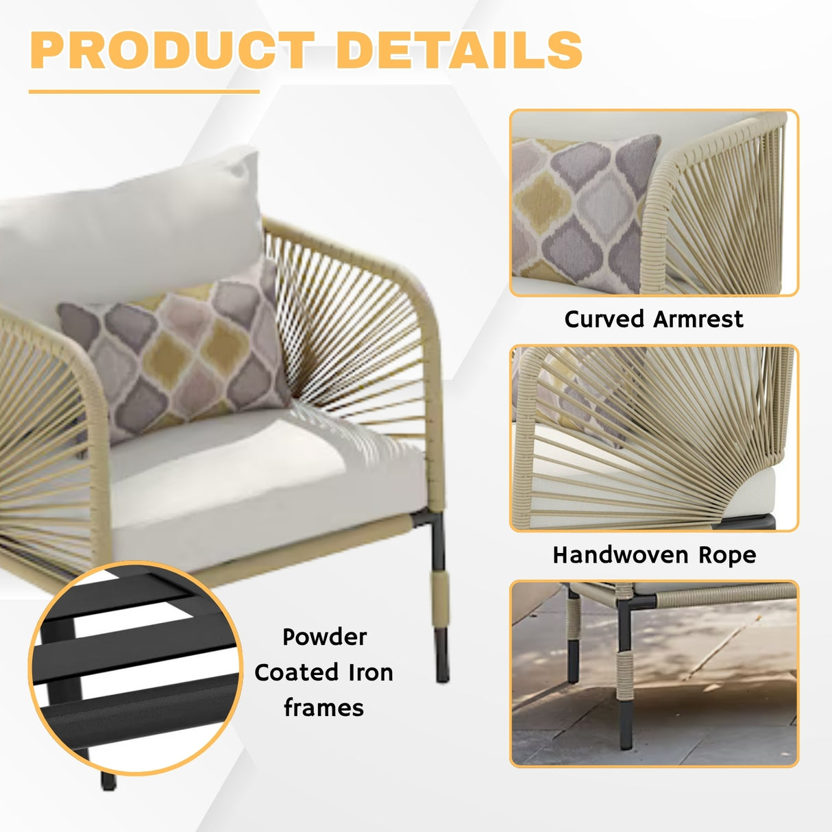 3 Piece Garden Outdoor Rope Patio Set