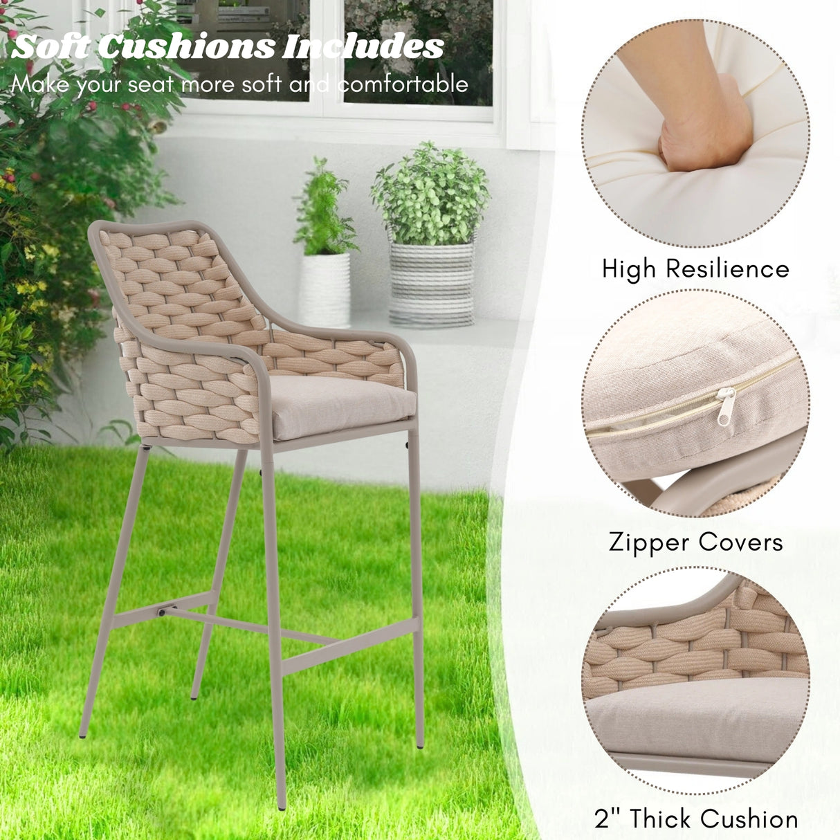 2-Piece Outdoor Rope Bar Chairs – Stylish Comfort Built to Last