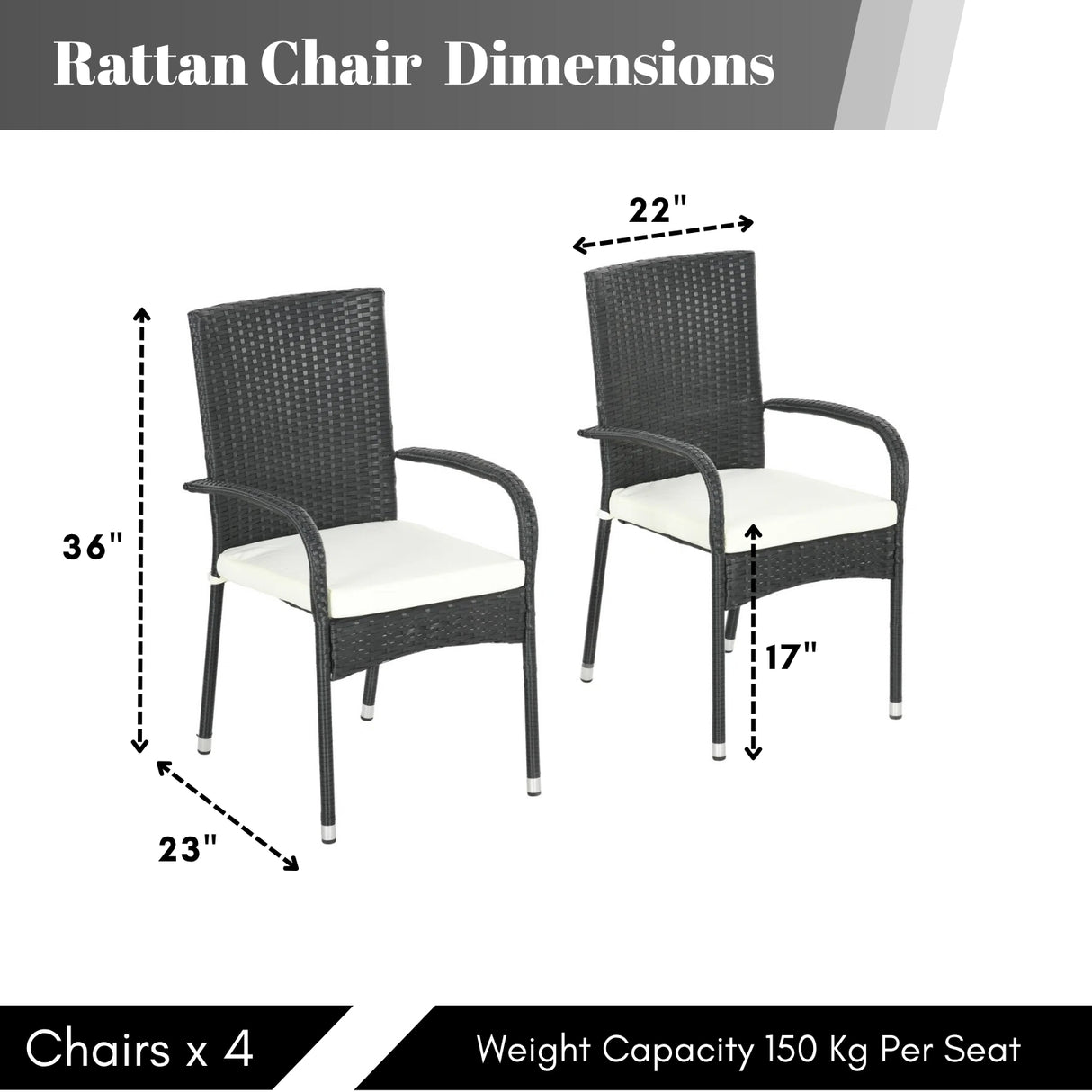 4-Piece Outdoor Rattan Wicker Patio Dining Chairs