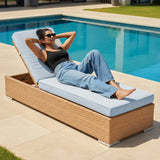 Outdoor All-Weather Rattan Wicker Lounger (Beige & Grey)