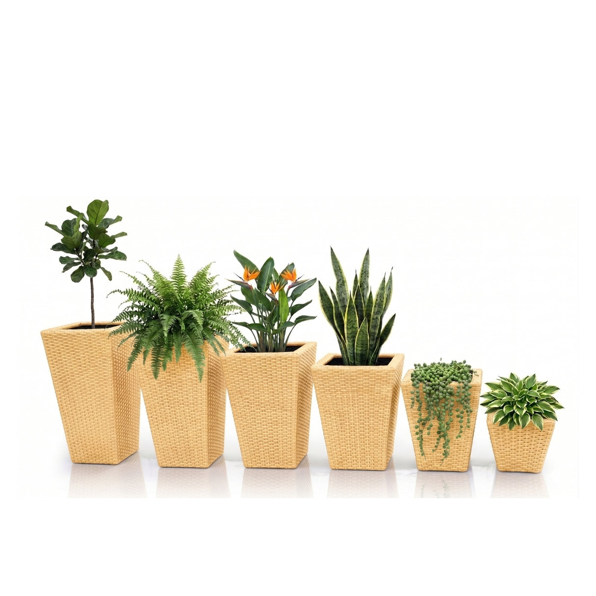 Tall Tapered Set of 6  Outdoor Wicker Planter (Beige)