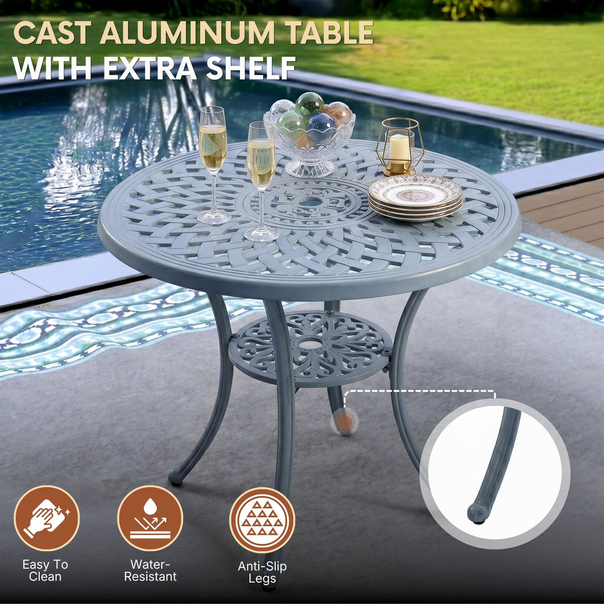 Outdoor 3-Piece Cast Aluminum Bistro Set (Grey)