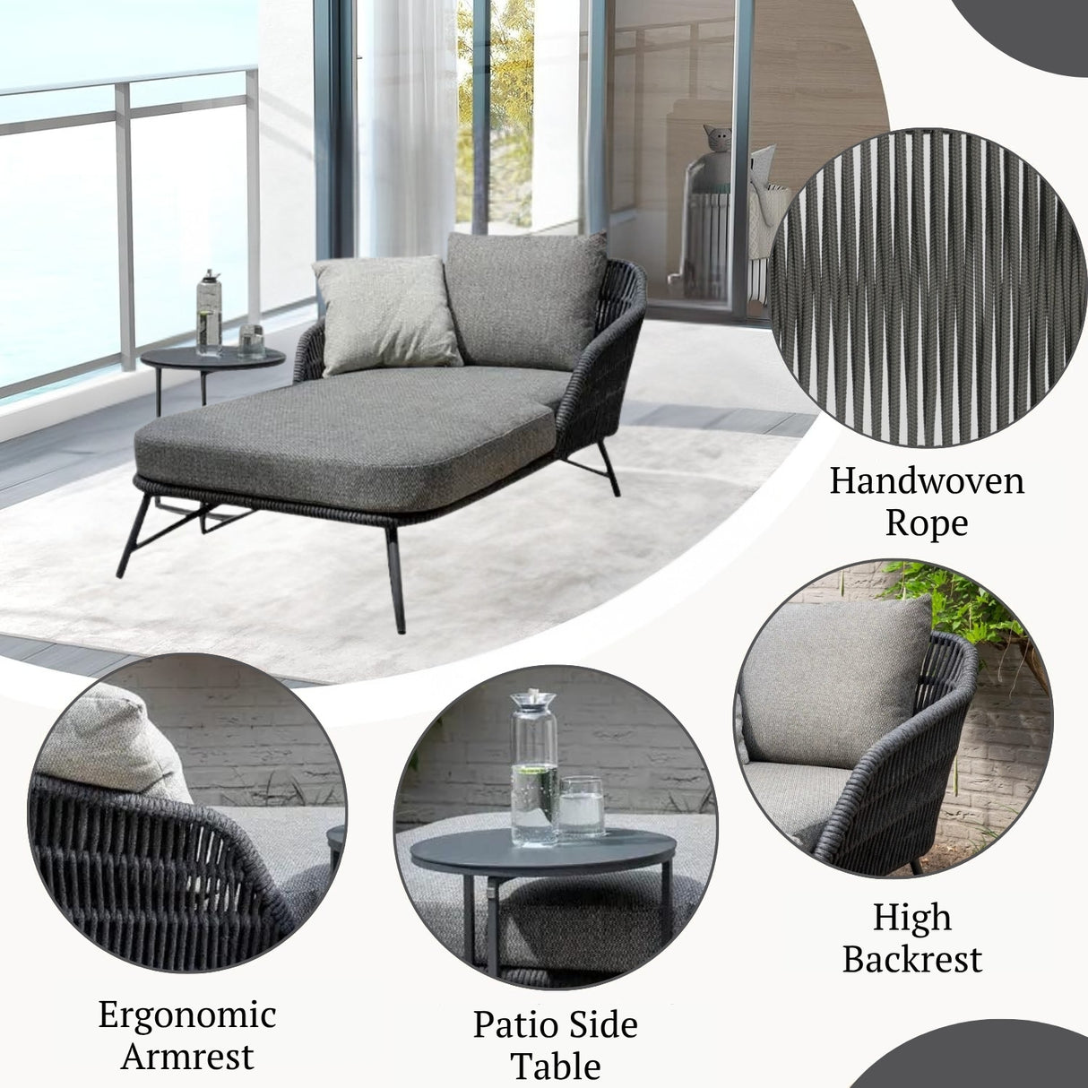 Outdoor Rope Patio Single Seater Daybed All Weather Furniture