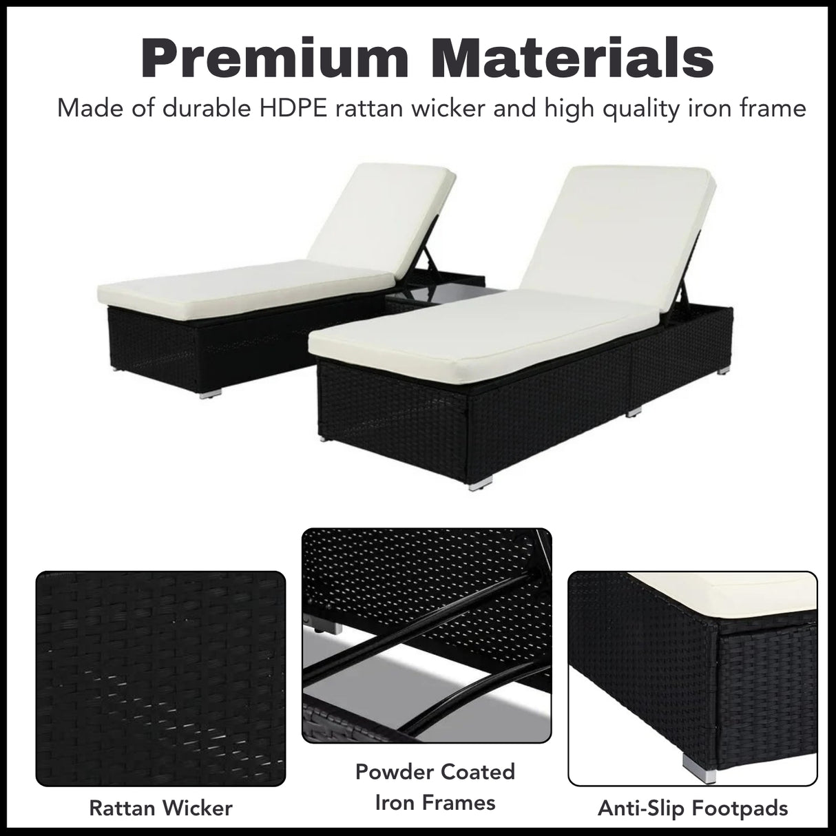 Outdoor Wicker Lounge Chairs Set of 2 With Side Table