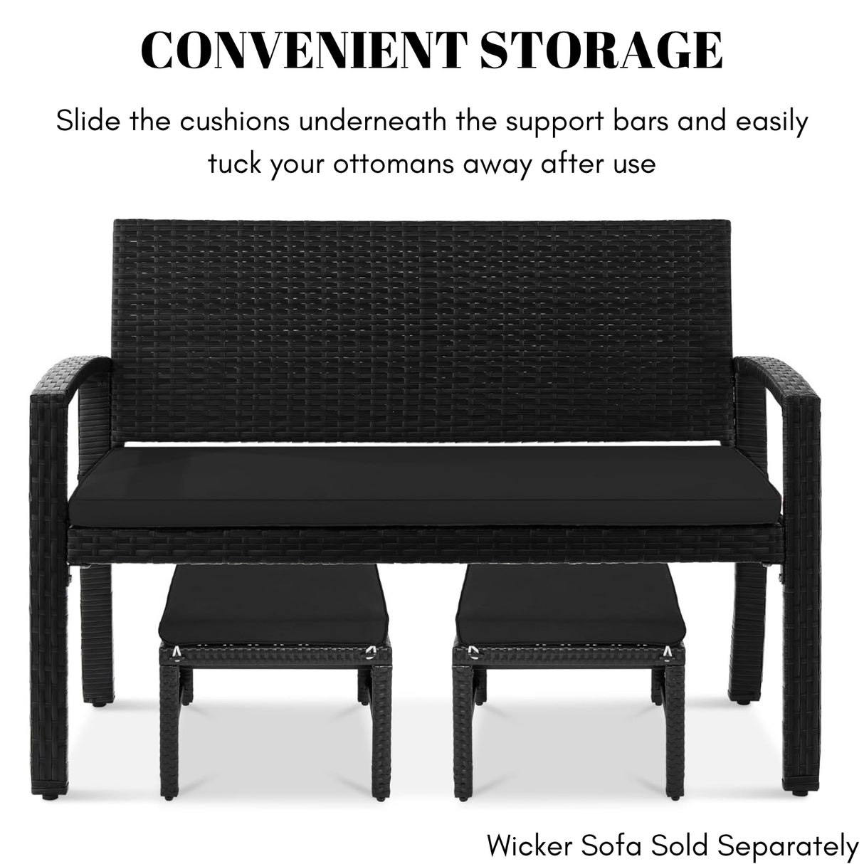 Set of 2 Wicker Ottomans, Multipurpose Outdoor Furniture
