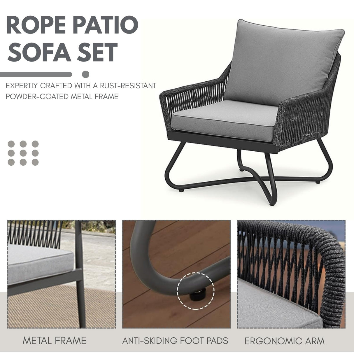 Outdoor 4 Seater Rope Conversation Sofa Set