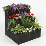 Outdoor 3-Tier Wicker Raised Planter Stand (Black)