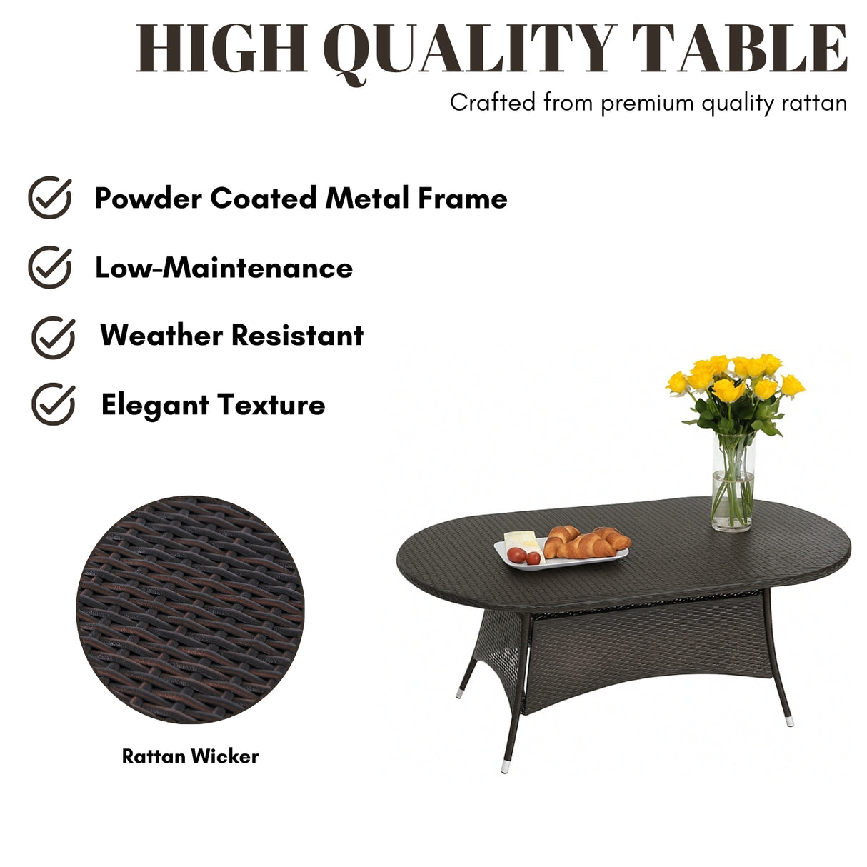 Outdoor All-Weather Resistant Rattan Wicker 7-Piece Dining Set