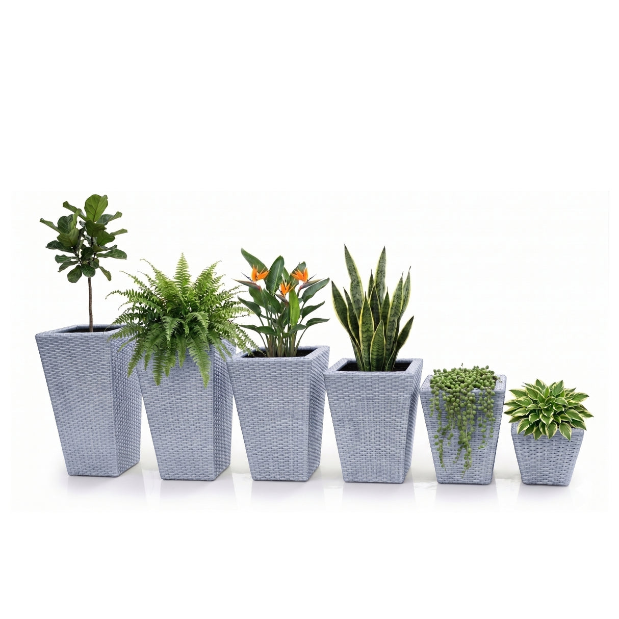 Tall Tapered Set of 6  Outdoor Wicker Planter (Silver Grey)