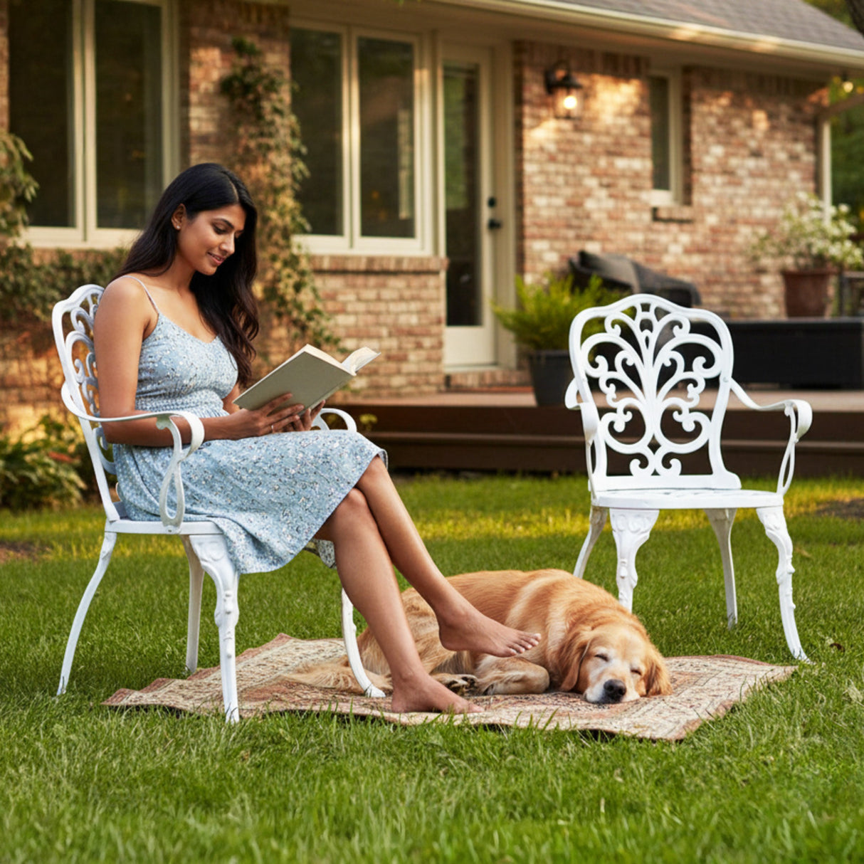 Outdoor Cast Aluminum Bistro Set with 2 Chairs (White)