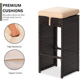 7-Piece Outdoor Rattan Wicker Bar Set with Glass Top Table