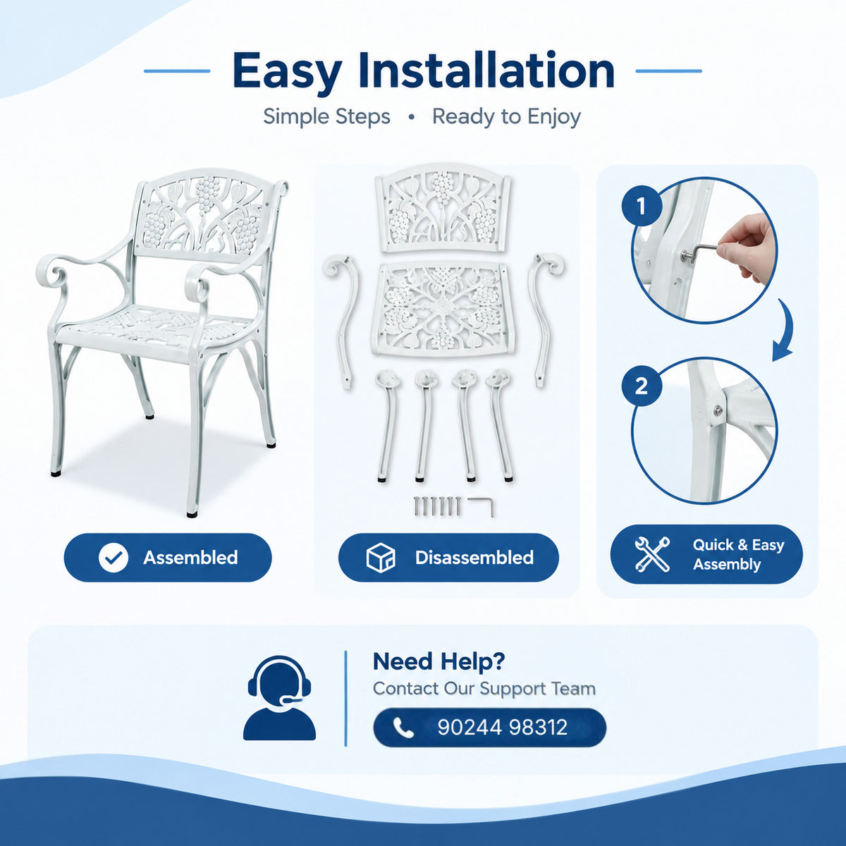Outdoor Cast Aluminum 2 Chairs Patio Bistro Set (Beige)