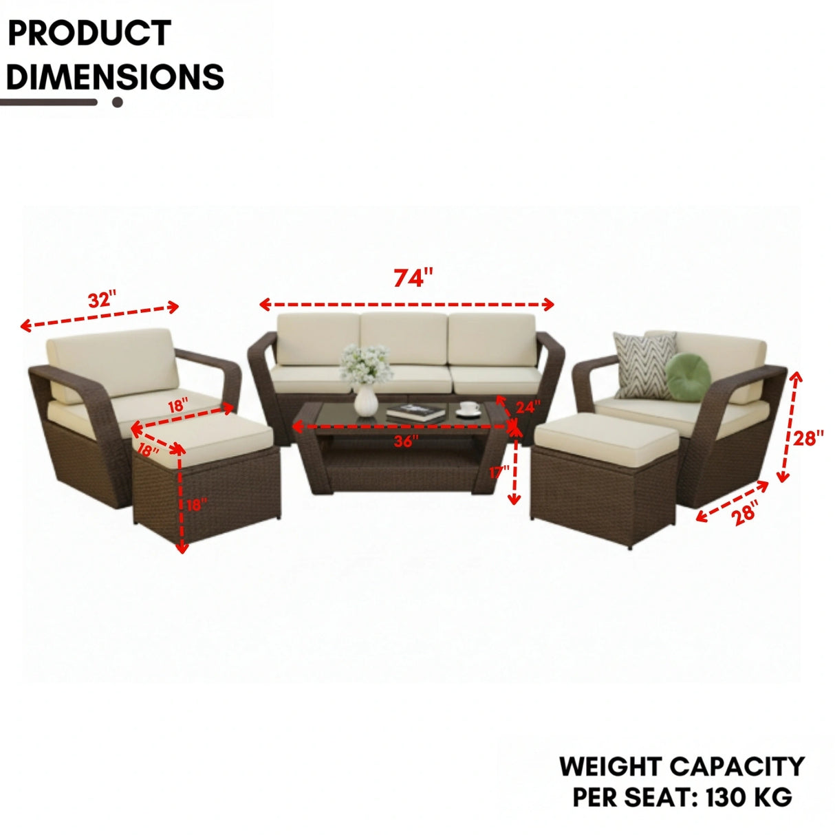 6 Piece Outdoor Wicker Conversation Furniture Set