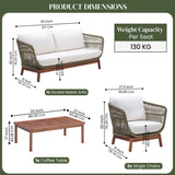 Outdoor Rope 4-Piece Patio Sofa Set with Wooden Legs & Coffee Table