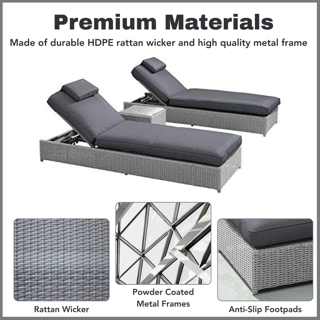 Outdoor Wicker Lounge Chairs Set of 2 With Side Table