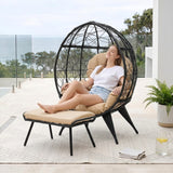 Outdoor Wicker Egg Chair with Ottoman (Black & Beige)