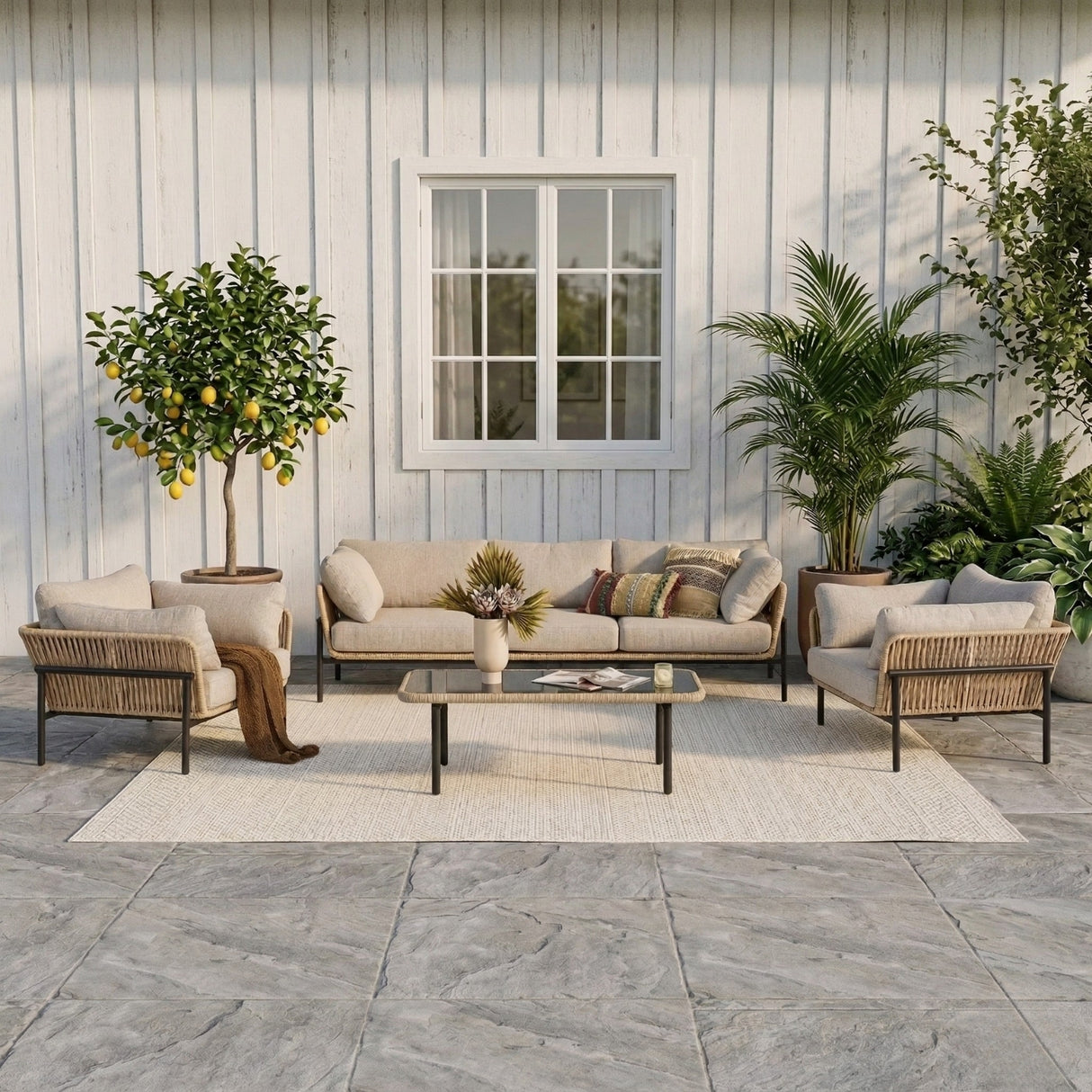 Outdoor 4-Piece Rope Conversation Sofa Set