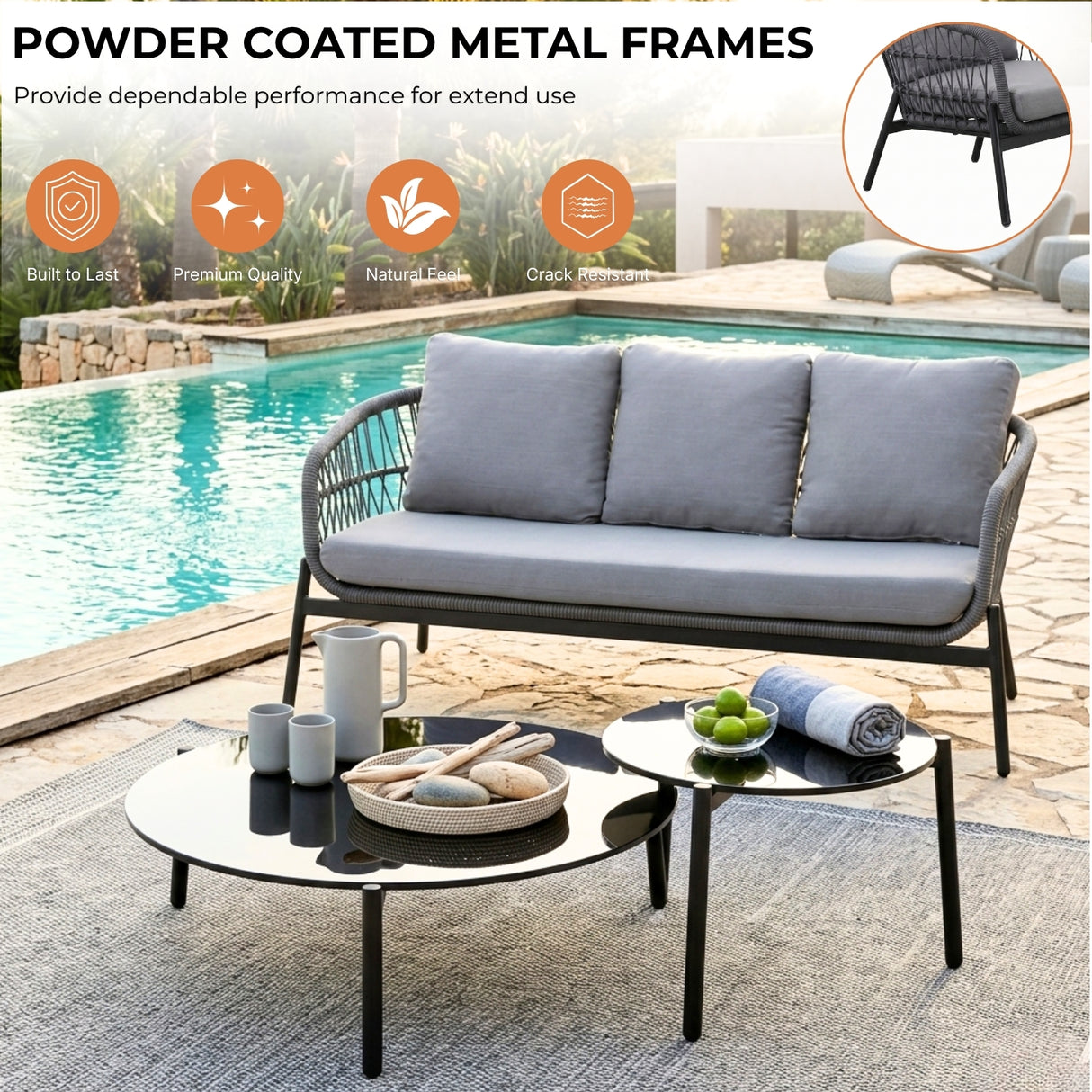 Outdoor 5 Seater Rope Conversation Sofa Set (Grey)