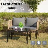 Outdoor Rope 4-Piece Patio Sofa Set with Glass Top Table (Beige & Dark Grey)