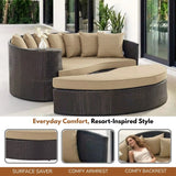 Outdoor Rattan Wicker Daybed (Dark Brown & Beige)