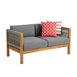 Outdoor Rope 2 Seater Sofa Set with Wooden Center Table