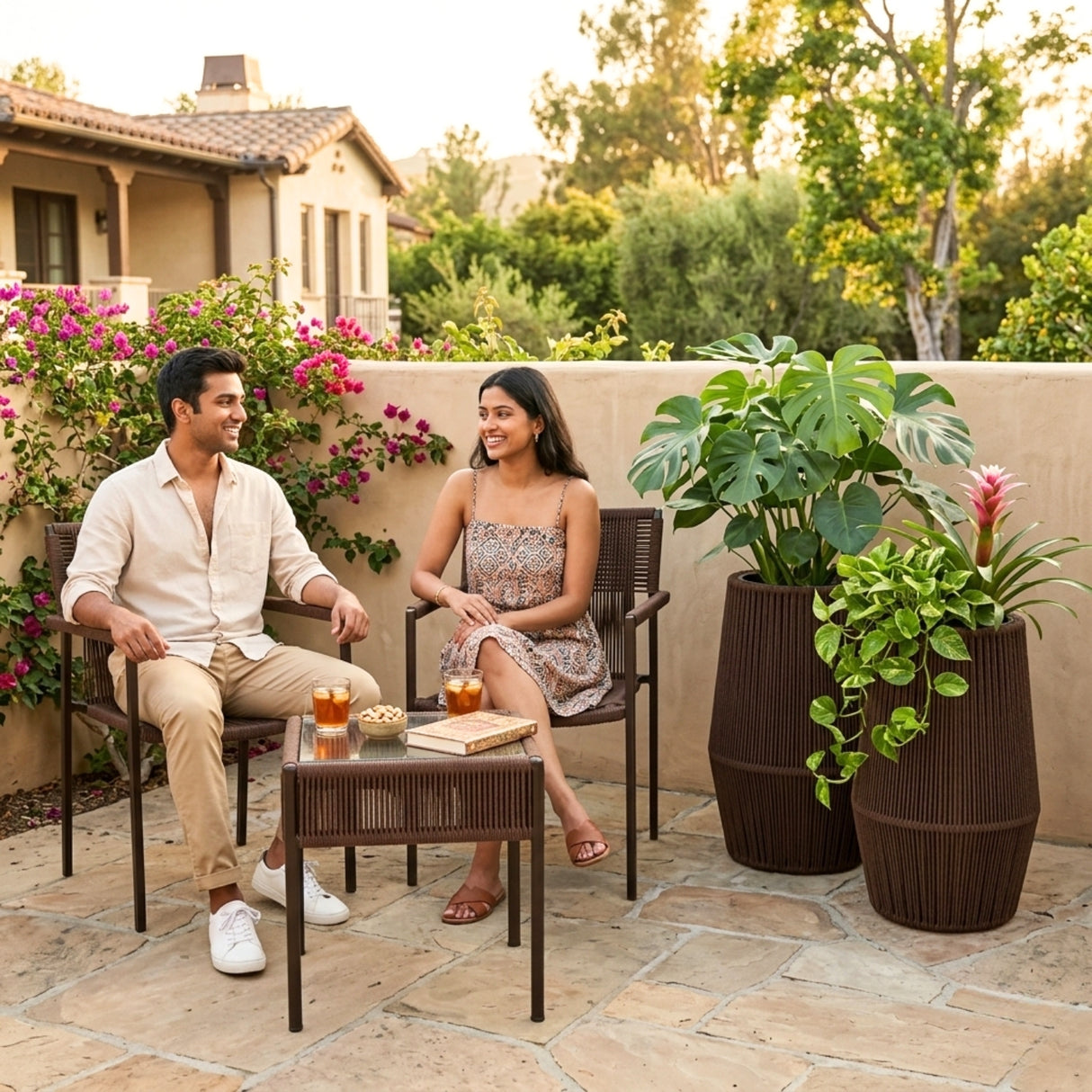 Outdoor Rope Planter Set of 2 (Brown)