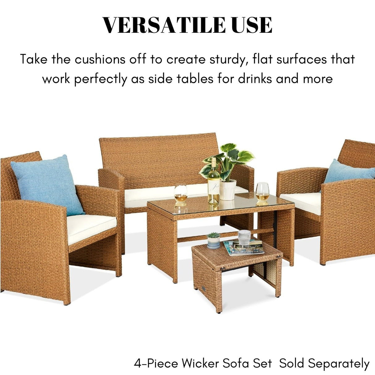Set of 2 Wicker Ottomans, Multipurpose Outdoor Furniture